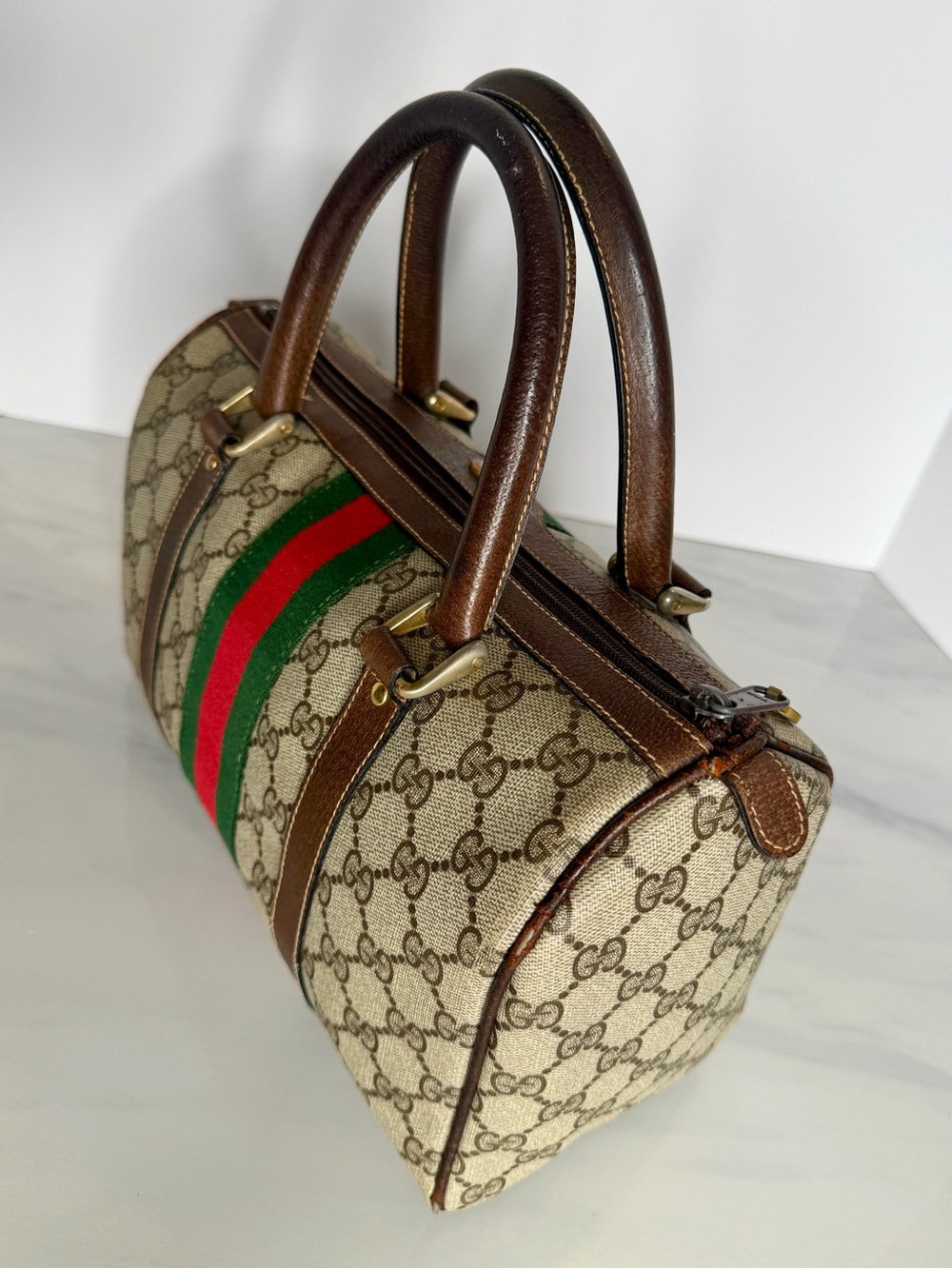 Vintage Gucci GG Supreme Web Boston Speedy Bag Brown Tan Monogram - Picture 3 of 14